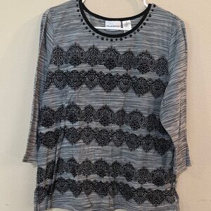 Alfred Dunner Black and Gray Lace Blouse